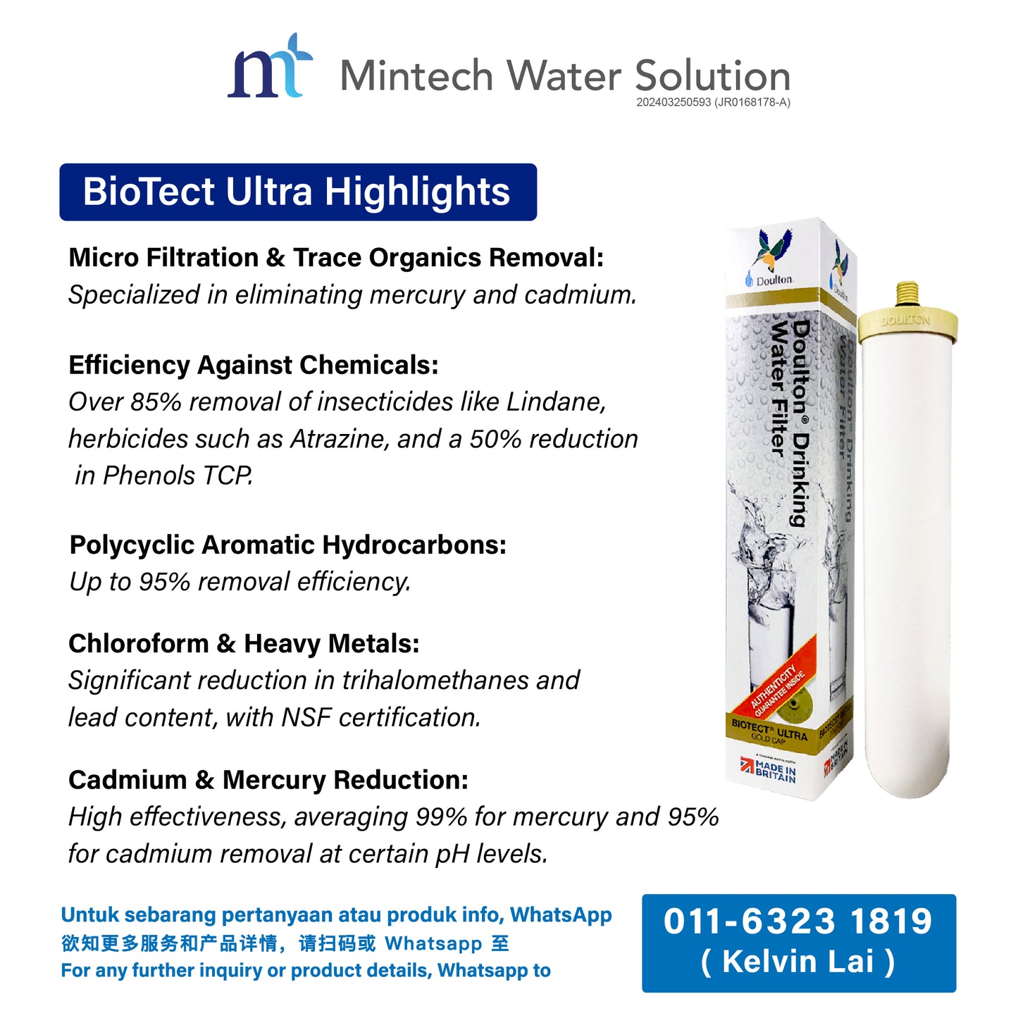 (01) Doulton DBS Biotect Ultra Countertop Drinking Water Purifier