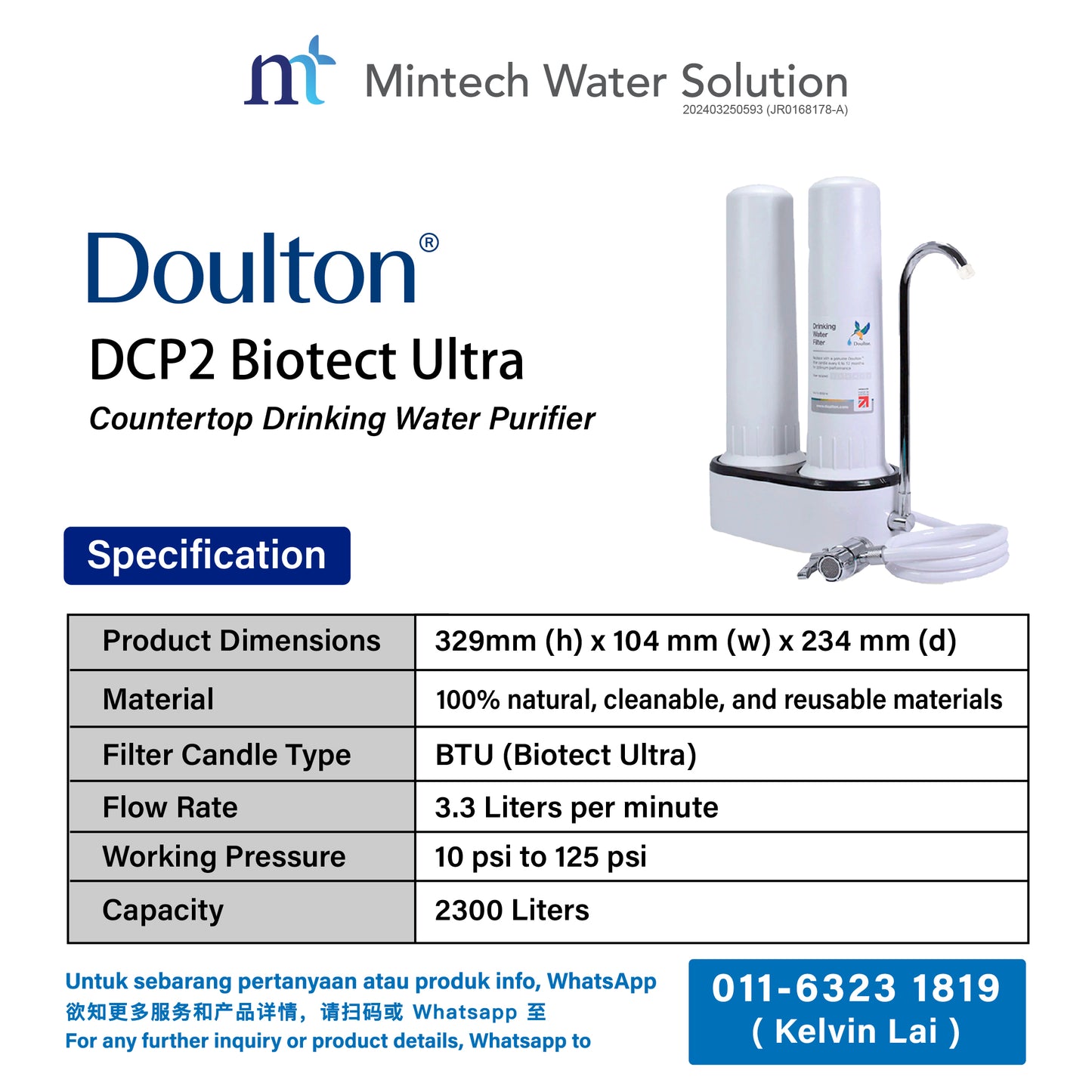 (01) Doulton DCP2 Biotect Ultra Countertop Drinking Water Purifier