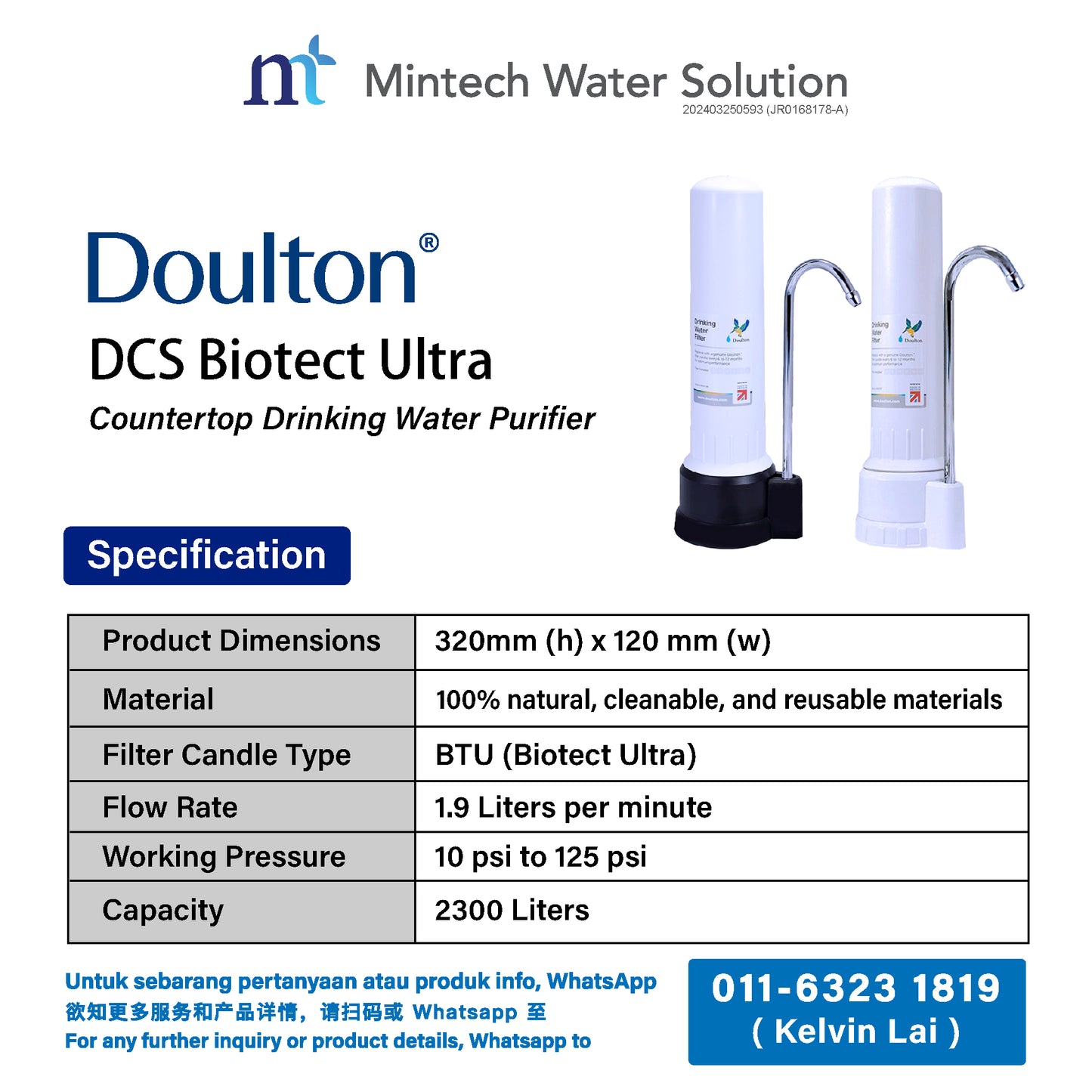 (01) Doulton DCP Biotect Ultra Countertop Drinking Water Purifier