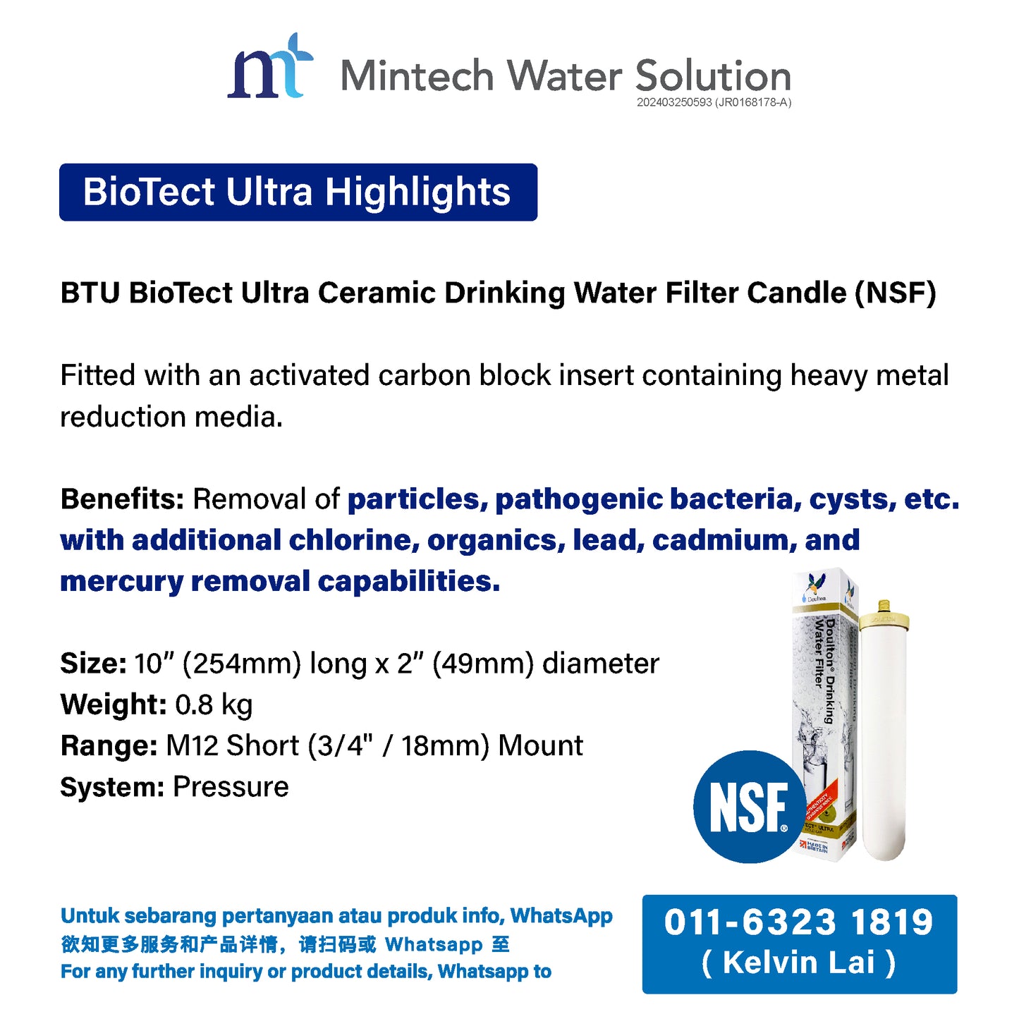 (01) Doulton DCP Biotect Ultra Countertop Drinking Water Purifier