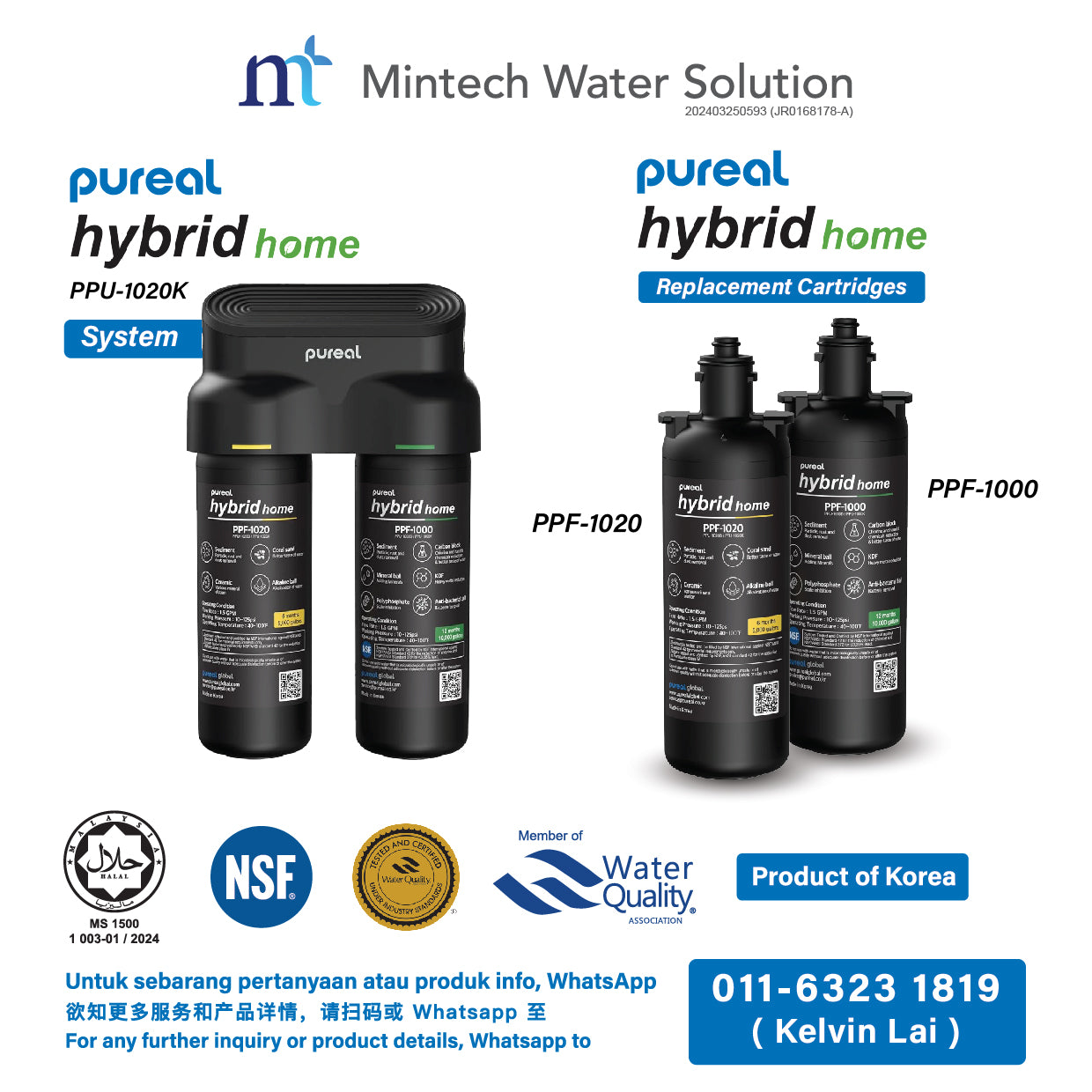 (01) Pureal Hybrid Home With Sediment Filter Residential Under Sink Water Filter System (10 inch - up to 37800 Liters filtration)