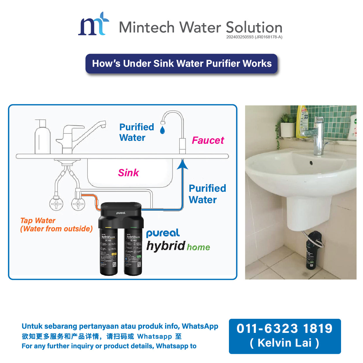 (01) Pureal Hybrid Home With Sediment Filter Residential Under Sink Water Filter System (10 inch - up to 37800 Liters filtration)
