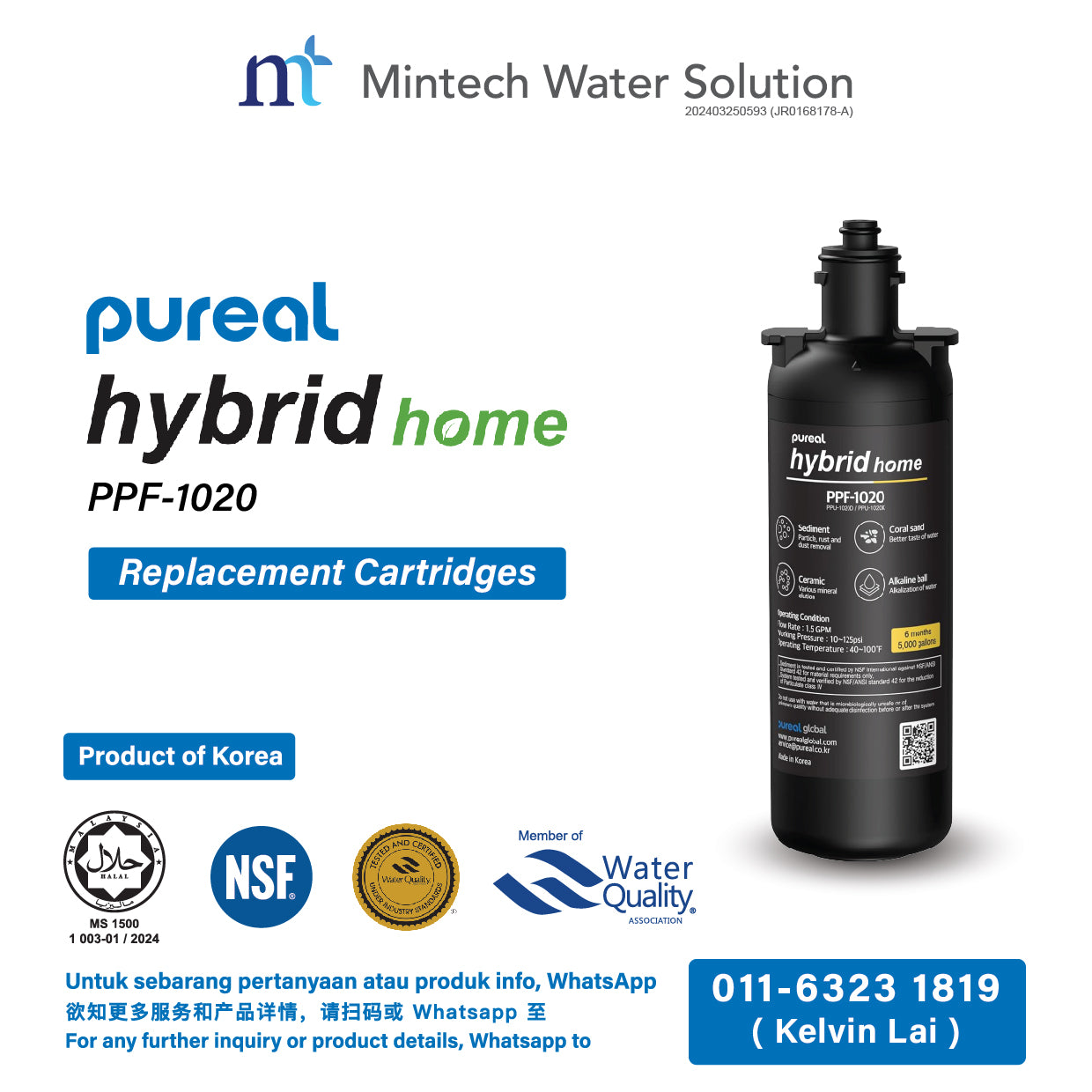 (01) Pureal Hybrid Home With Sediment Filter Residential Under Sink Water Filter System (10 inch - up to 37800 Liters filtration)