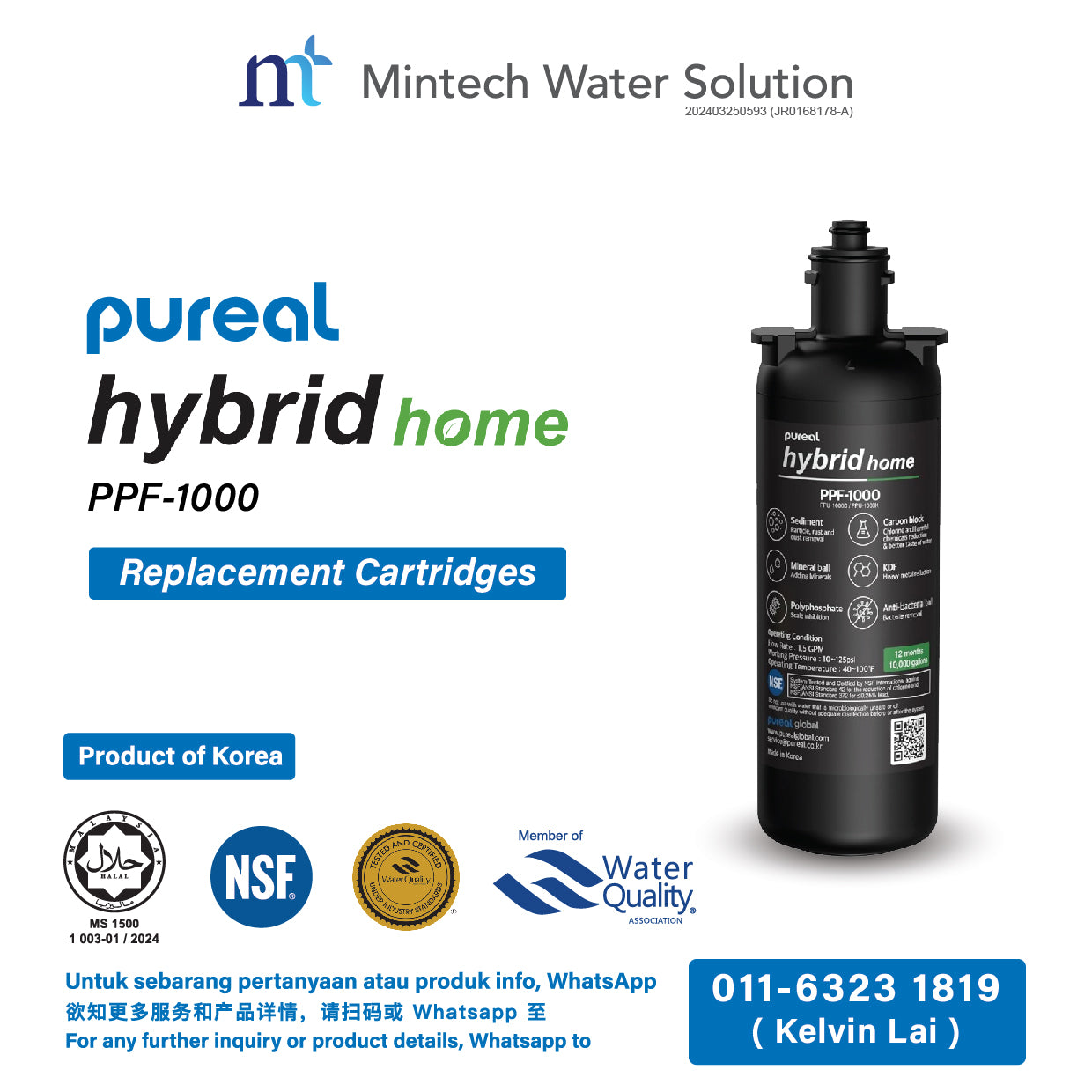 (01) Pureal Hybrid Home With Sediment Filter Residential Under Sink Water Filter System (10 inch - up to 37800 Liters filtration)