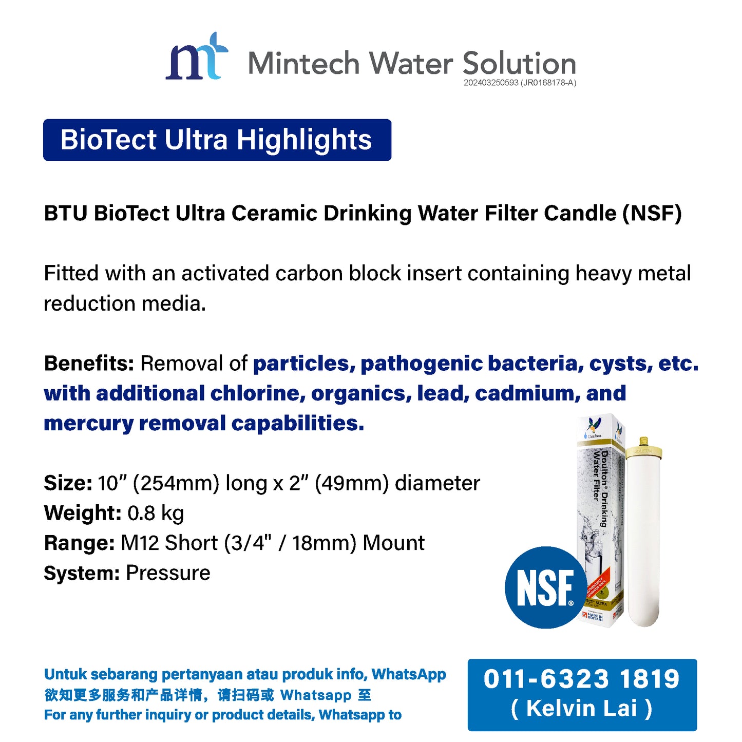 (01) Doulton DCS Biotect Ultra Countertop Drinking Water Purifier