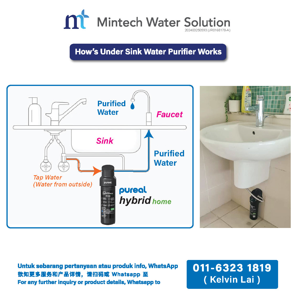 (01) Pureal Hybrid Home Residential Under Sink Water Filter System (10 inch - up to 37800 Liters filtration)