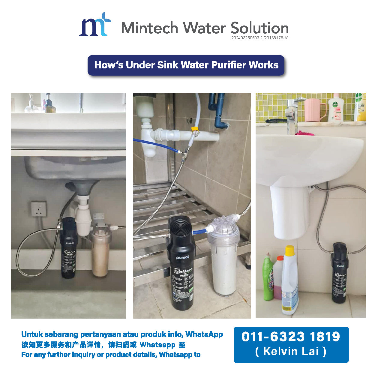 (01) Pureal Hybrid Home Residential Under Sink Water Filter System (10 inch - up to 37800 Liters filtration)